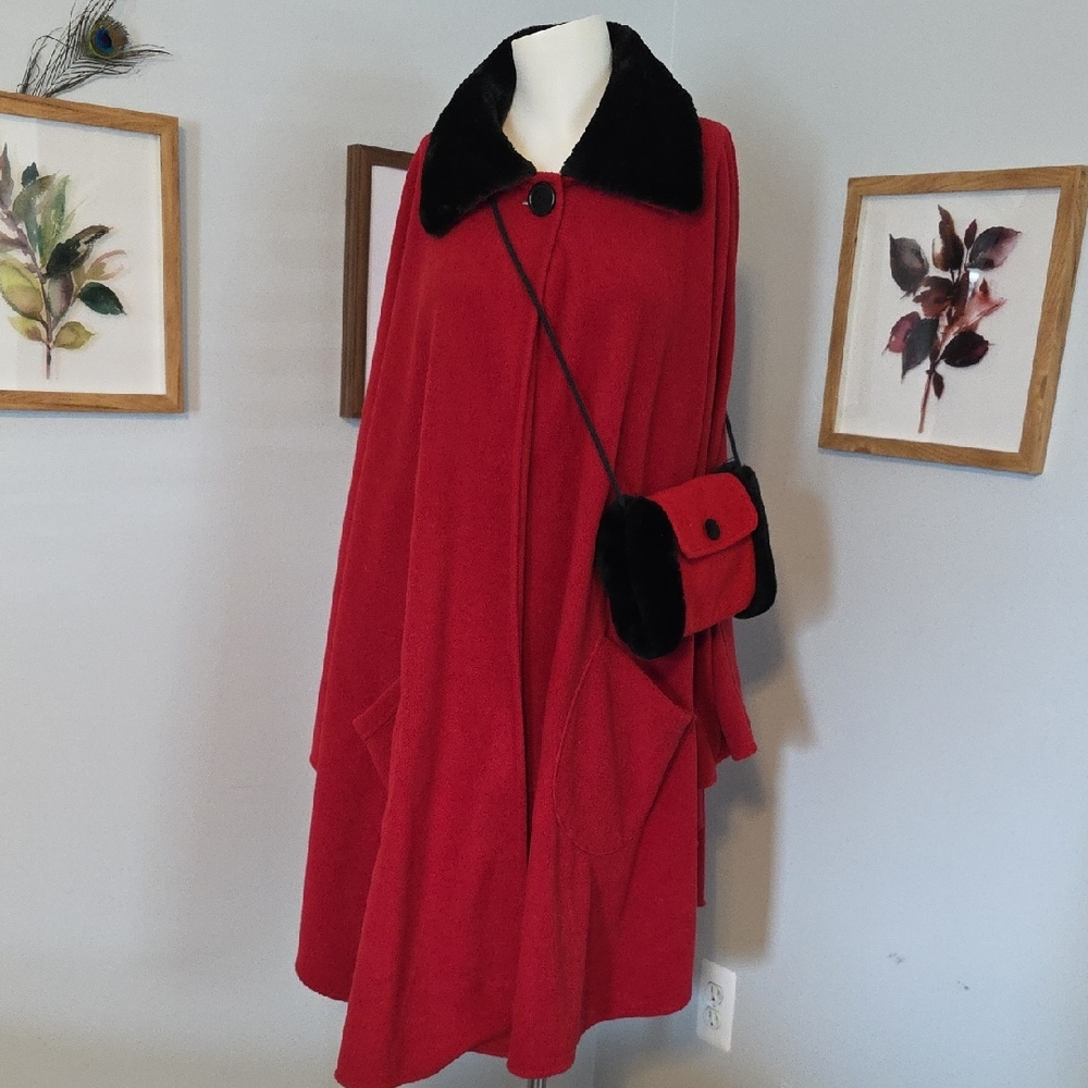 Red Cape & Black Trim W/ Matching Bag & Hat